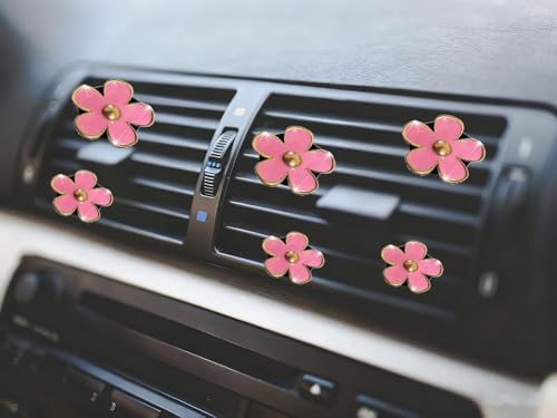 Image of 6pcs Daisy Flower Car Air Vent Clips with Fragrance Pads, Pink | Car Air Outlet Freshener Clip, Charm Car Inter Decor, Air Conditioning Outlet Clip Car Air Freshener Dashboard Accessories