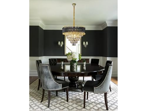 Image of Modern 5-Tiers Crystal Pendant Light Black Gold Round Ceiling Light Fixture (Antique, 600mm), 3 Colors Led Plate Included Warm White, Natural Light, Chandelier Light (L-60*B-60*H-75 Cm) F