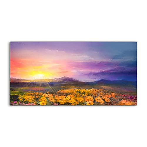 Tableau sur verre 140x70 cm Coloray avec motif de prairie de marguerites pour décoration murale