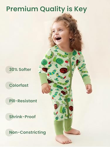 Image of Unisex Baby Bamboo Viscose Long Sleeve Romper, Cute Prints Zipper Footless Jumpsuit, Toddler One-Piece Outfits