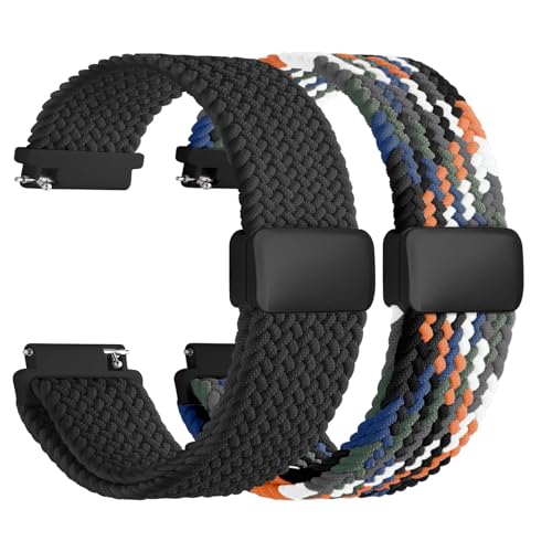 Image of Fullmosa 2 Packs Magnetic Braided Watch Bands - 18mm 20mm 22mm Quick Release Replacement Wristband, Stretchy Nylon Solo Loop Compatible with Traditional and Smartwatches for Men Women