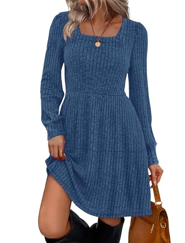 Sampeel Womens Sweater Dress Winter Babydoll Casual Flowy Church Dresses 2025 Blue L