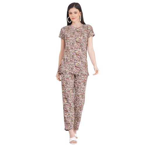 Image of Women's Pure Cotton Top & Pyjama Set - Printed Nightwear and Loungewear, Comfortable Night Suit for Sleep and Relaxation