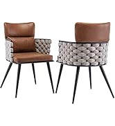 BFZ Mid-Century Modern Chairs Set of 2, Metal Legs, Faux Leather Woven for Dining, Kitchen, Livin...