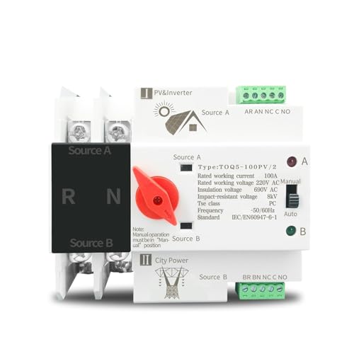ATS 2P 63A pour photovoltaïque : inverseur de source automatique pour onduleur sur rail Din