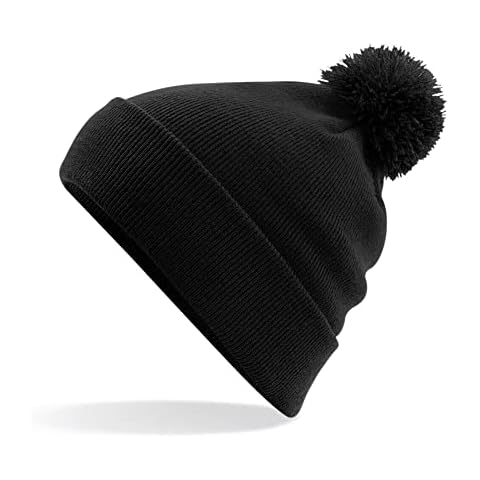 Unisex Pom Pom Beenie Hat Warm Winter Hats For Women Mens Beanie Hat Wooly Knit Hat With Pom Pom Beanie Hats For Women Beenies Hats Pom Pom Hats For Women -Black Cover