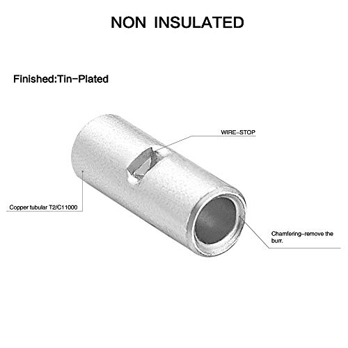 Elecfun 300Pcs Non Insulated Butt Connectors Kit 22-10 Gauge Uninsulated Butt Connector 22-16Awg, 16-14Awg, 12-10Awg Electrical Wire Crimp Ferrule Terminals #TOP3