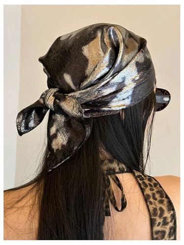 Women's Sparkly Metallic Scarf Shiny Square Bandanas Head Hair Scarves3
