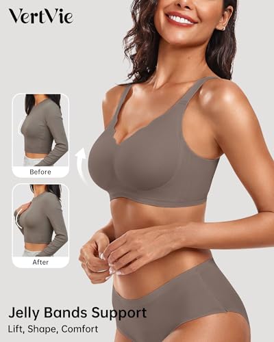 Image of Vertvie Women Seamless Jelly Bras No Underwire Supportive Wireless Push Up Full Coverage Bralette Comfy Scalloped T-Shirt Bra