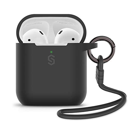SYNCWIRE AirPods Case, AirPods Protective Cover [Front LED Visible] Durable Silicone Skin Case with Keychain [Waterproof and Shockproof] for Apple AirPods 1 & 2 [Supports Wireless Charging] - Black