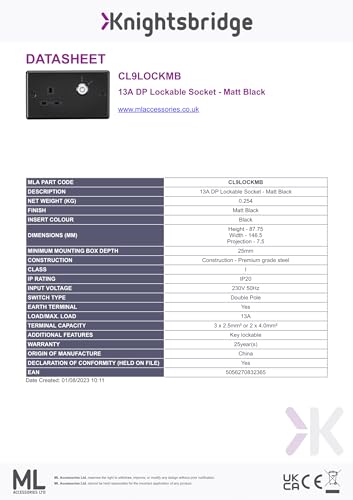 Knightsbridge 13A DP Lockable Socket - Matt Black - Image 3