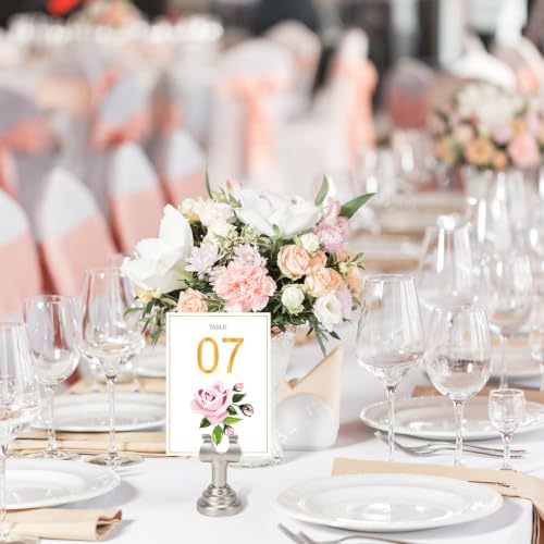 Image of 24 Pcs Satin Nickel Metal Table Number Holders 1.8 Inch Mini Wedding Place Card Holders Bulk Harp Clip Table Sign Stands Card Holder for Memo Notes Menu Wedding Restaurant Birthday Decor
