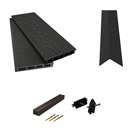 WPC - Tableros de madera en relieve (plástico, incluye viga de 2,9 m de largo, 11 metros cuadrados, negro ónix