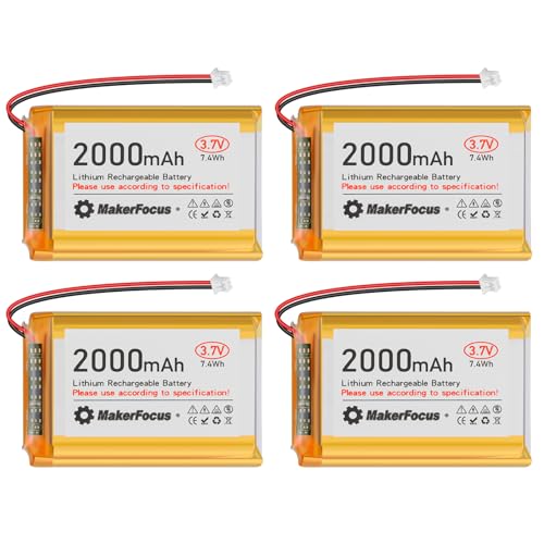 YELUFT 4pcs 3.7V 2000mAh 7.4Wh Lithium Polymer Battery 1S 103450 LiPo Rechargeable Battery with Protection Board and JST 1.25 Plug for ESP32 Development Board, Mesh Node T114, Electronic Devices