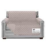 Sofa Shield Original Patent Pending Reversible Chair Protector for Seat Width up to 48 Inch, Furniture Slipcover, 2 Inch Strap, Chairs Slip Cover Throw for Pet Dogs, Cats, Armchair, Light Taupe