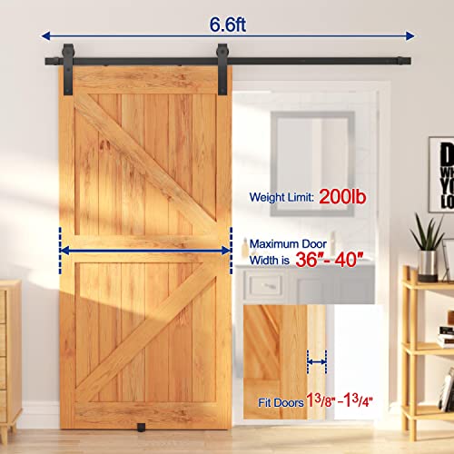 Yaheetech 6.6Ft Sliding Barn Door Hardware Kit - Single Door Track Rail Set For Bedroom Closet Farm - Smoothly And Quietly - Easy To Install - Fit 36"-40" Wide Door Panel Black,Plain J Shape Roller #TOP1