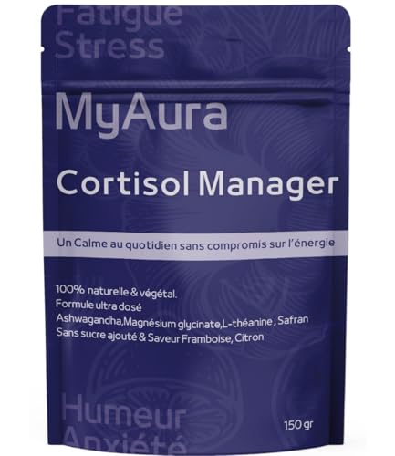 Cortisol,Cortisol Manager,Anti Cortisol Puissant,30 sachets, Formule ultra concentré,Ashwagandha-Magnésium glycinate-Safran-L-théanine-D3, Anti stress & fatigue,Saveur framboise & Citron