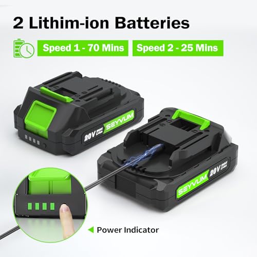 SEYVUM Leaf Blower, 20V Cordless Blower with 2 Pcs Battery, Electric Leaf Blowers for Lawn Care, 320CFM 150MPH Battery Powered, for Patio, Garden Cleaning, Fast Charger Included, Green
