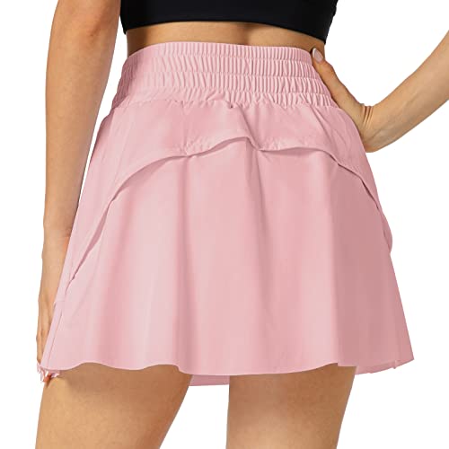 Haowind Tennis Skorts Skirts For Women With Pockets Flowy Pleated Golf Sport Athletic Skirt Shorts With Elastic Drawstring(Pink S) #TOP1