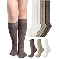 Simpcomf Knee High Socks for Women Slouch Socks Warm Wool Knitted Long Boot Socks for Ladies Girls White Black UK4-7