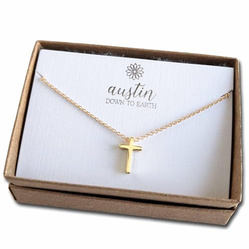 Austin Down to Earth, Tiny Cross Necklace, Simple Gold Cross Necklaces for Women, 14k Gold Filled Ch...