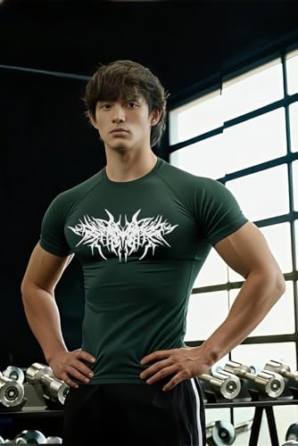 Image of Men Polyster Lycra Printed Half Sleeves Compression T-Shirt for Gym