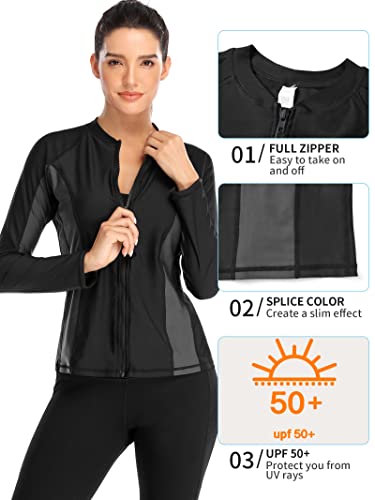 Image of ATTRACO Women's Rashguard Swimsuit Zip Front Sun Protection Swim Shirt UPF 50+