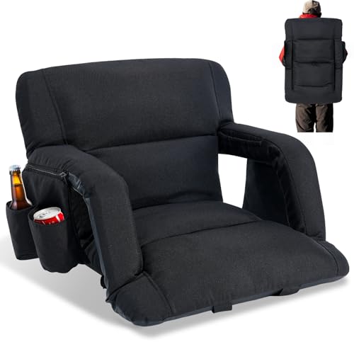 LILYPELLE Wide Stadium Seats with Back Support, Bleacher Chairs with Comfy Cushion, 6 Reclining Positions, Stadium Seat Bleacher Chairs with Armrests for Sport Events, Camping