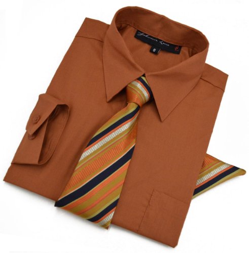 Boys Long Sleeve Dress Shirt with Tie and Handkerchief