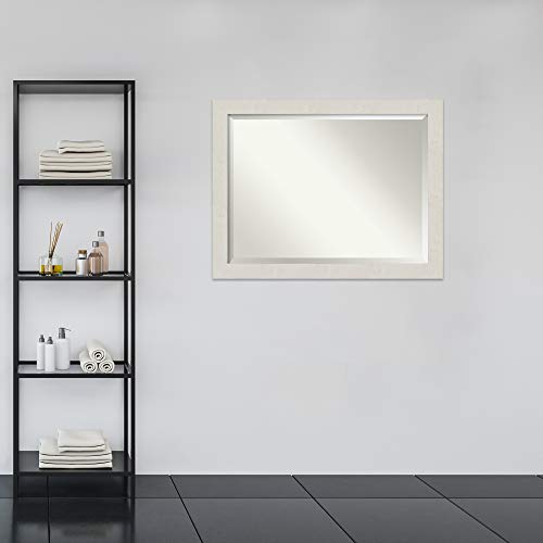 Image of Amanti Art Framed Vanity Mirror | Bathroom Mirrors for Wall | Rustic Plank White Mirror | Wall Mounted Mirror | X-Large Mirror | 35.38 x 45.38