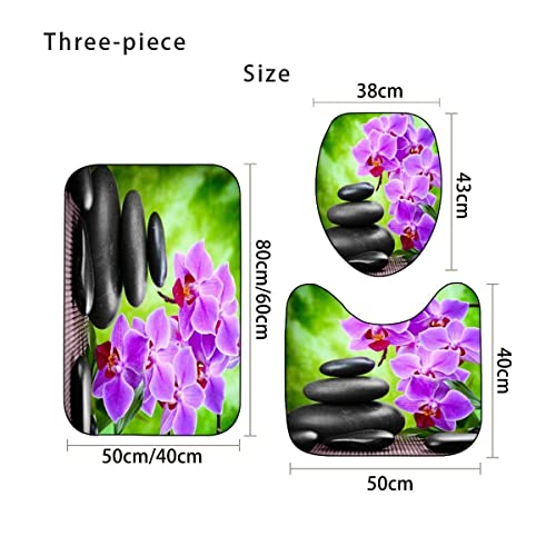 Zifarm Badematte rutschfeste 50x80 cm Stein Zen Badvorleger-Set 3D Grün Orchidee Mikrofaser Flanell Absorbierend… – Bild 6