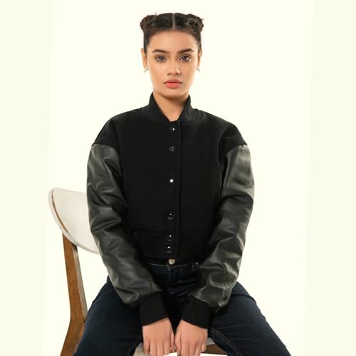 Cropped Jacket Varsity Letterman Crop Jackets for Women Wool Body Leather Sleeves Full Wool/Leather/Sublimated Jacket4