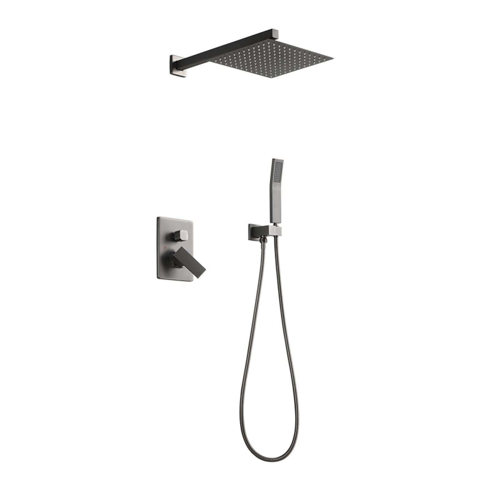 ASerZenith in-Wall Concealed Shower, Full Copper Shower Shower, Black Dual Function Concealed Shower, Hotel Shower, Bathroom(Gun Ash)
