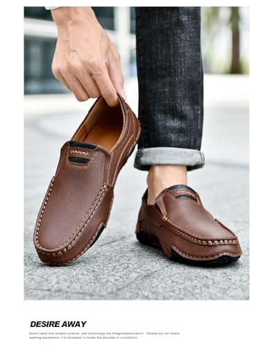 Men's Genuine Leather Loafers Slip-On Driving Shoes, Hollow Out Hand-Sewn Casual Flats for Outdoor & Work4