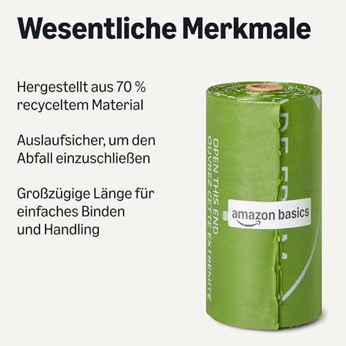Amazon Basics Hundekotbeutel aus recyceltem Material ohne Spender, geruchsneutral, 300 Beutel (20 Packungen à 15 Beutel)
