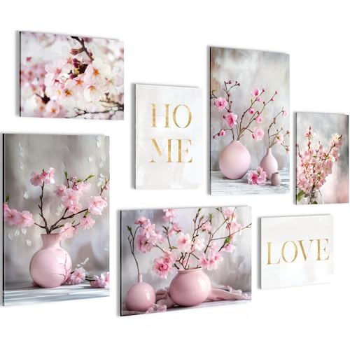 Tableaux Sakura Gris Rose pour Salon et Chambre | Décoration Murale XXL Zen