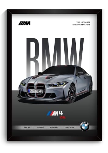 Image of BMW M4 Poster | Framed A4 Sized (31 x 23 cm) | Car Posters for Wall, Gift for Boys | Supercar Frames | BMW Poster M4 Sportscar Frame | Car Posters for Wall, Bedroom, Hostel, Study Room (F 001)