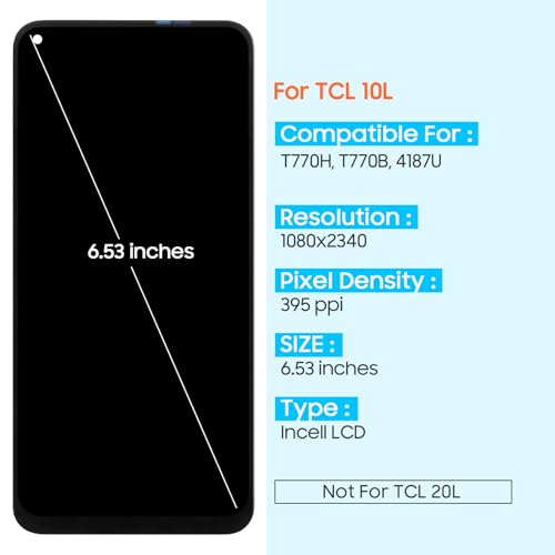 Image of Screen Replacement for TCL 10L LCD Display for TCL 10 Lite LCD Screen T770H T770B 4187U for TCL 10 L / 10 Lite Touch Screen Digitizer Full Assembly with Repair Kits 6.53 inch (Black)
