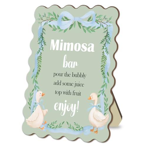 Mimosa Bar Sign for Decoration, Silly Goose Theme Mimosa Sign, Baby Shower Table Decor, Brial Shower Party Supplies, Wooden Sign with Stand for Birthday Party Centerpiece Decor 8 * 10In