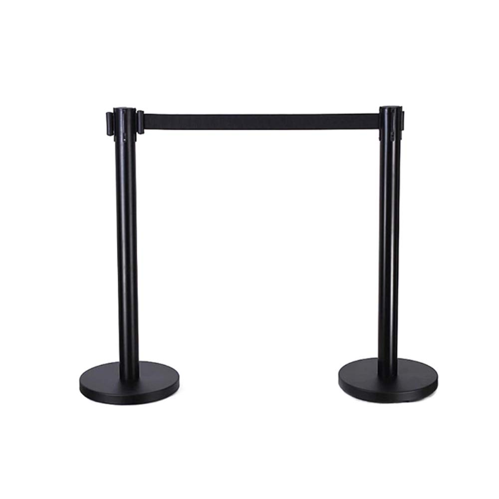 2Pcs Matte Black Pillar Retractable Belt, Queue Pole Barrier Retractable Stanchions, Plastic Weighted Base Stainless Steel Tube, for Crowd Control