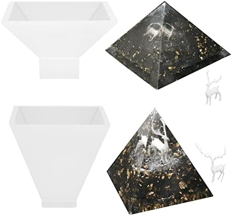 Large Silicone Pyramid Molds for Resin Casting 2 Size, Easy Demold DIY Jewelry Making Home Decoration with 2Pcs 3D Mini Deer Epoxy Resin Filler Model