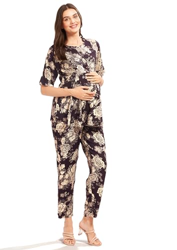 Image of AV2 Women Rayon Printed Maternity Top & Pyjama Set -4050