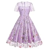 Ruffle Sleeve Tulle Flower Embroidered Dress Women Flower Embroidery Tulle Dress Mesh Sleeve Women Prom Wedding Dress Graduation Cocktail Tea Party Short Vintage Homecoming Dresses Purple-Seaweed 2XL