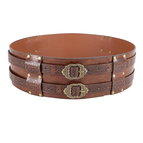 GREUS Mens Viking Wide Armor Belt Faux Leather Medieval Renaissance Embossed Waist Cincher Belt Warror Costume Accessory2