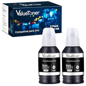 Valuetoner Botella de Tinta para Epson 544 T544 Compatível para Epson Impresoras Ecotank L1210 L1250 L3210 L3250 L3251 L3260 L5290 (2 Preto)