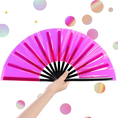 Image of Maitys Large Rave Fan Folding Handheld Fans 13'' Clap Fans for Line Dancing Clack Fan Holographic Festival Accessory for Martial Art Gift Performance, Includes 2 Pouch