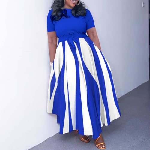 Image of BFFBABY Plus Size Dress A Line Dresses for Women Summer Long Dresses with Sleeve Casual Belted