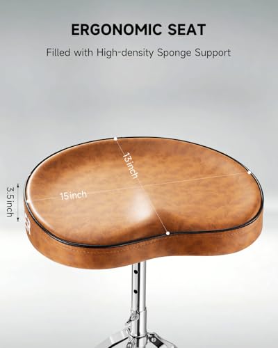 Donner Saddle Drum Throne, Height Adjustable Padded Seat Drum Stool for Adults and Teens, 5A Drumsticks Included, with Double Braced Legs Rubber Feet, Brown - image 2