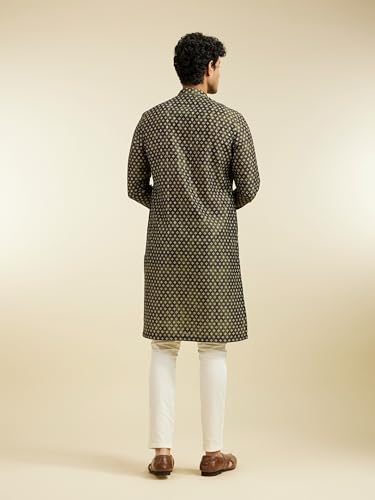 Image of DIWAS by MANYAVAR Men's Art Silk Bandhani Prints Angrakha Style Kurta (1pc)