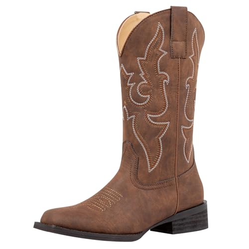 Image of SheSole Square Toe Cowboy Boots for Women Cowgirl Boots Wide Calf Riding Western Boots